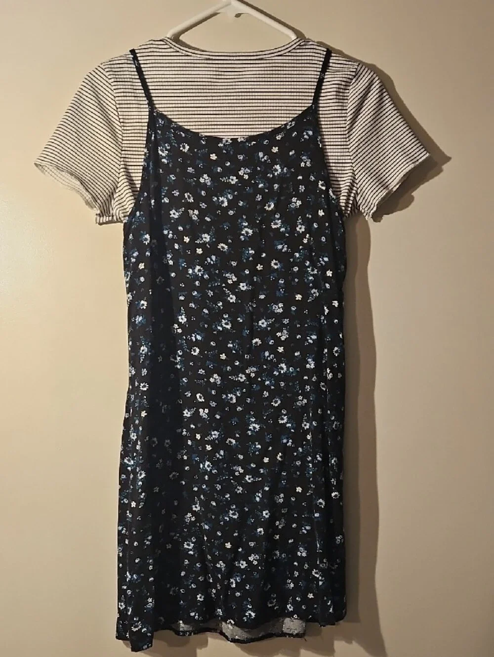 Maurices Black Floral Slip Dress with Striped Tee